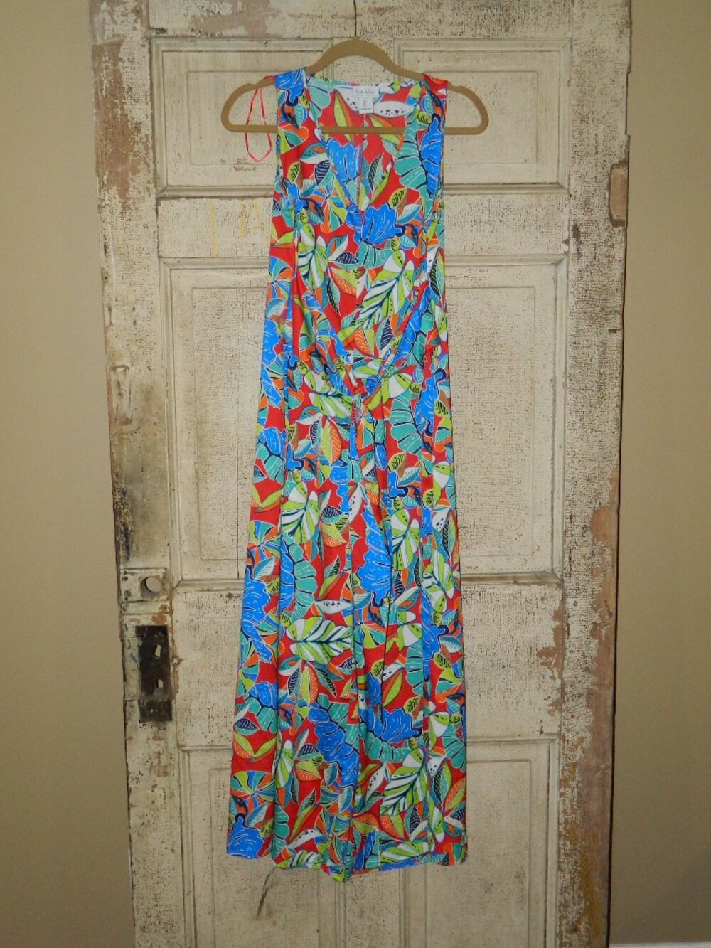 Nicole Miller New York Tropical Print Wide Leg Jumpsuit Sash Belt Sz S (DD-51)